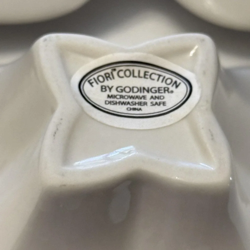 Godinger Fiori Collection White Porcelain Lotus Serving Platter Dip Bowl Set